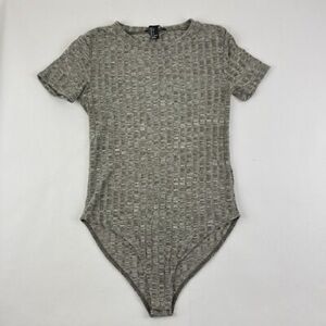 Forever 21 Bodysuit Womens Smal Gray Crew Neck Short Sleeve
